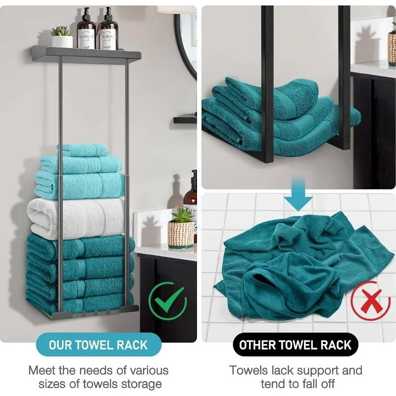 Stainless Steel Double Wall Mounted Towel Rack Bathroom Organizer