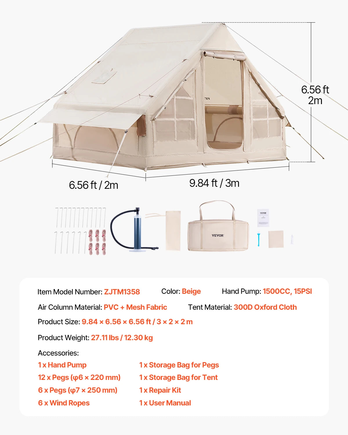 SucceBuy Easy Setup Inflatable Camping Tent With Hand Pump