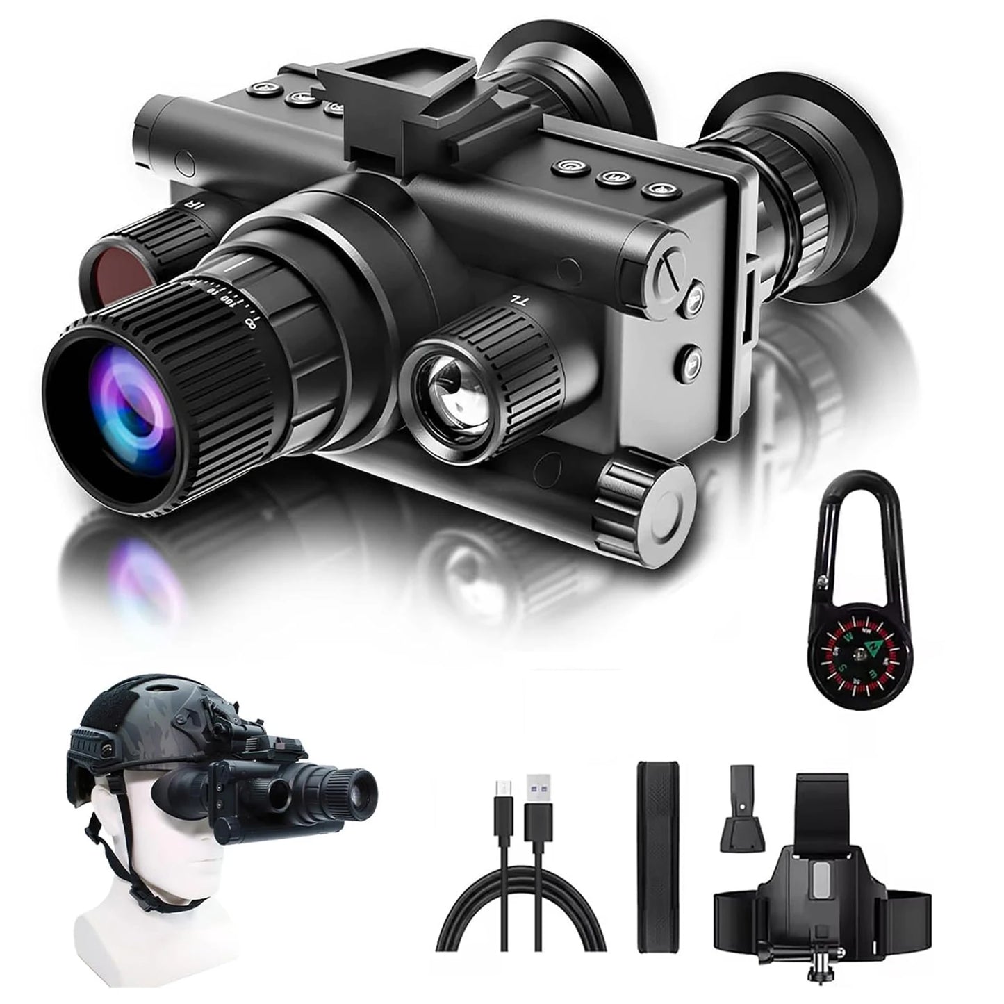Helmet Mounted 4K Night Vision Goggles with 8X Zoom & Manual Focus -HD Infrared Binoculars for Hunting Camping Surveillance, USB-C Rechargeable (12 Hour Battery Life)