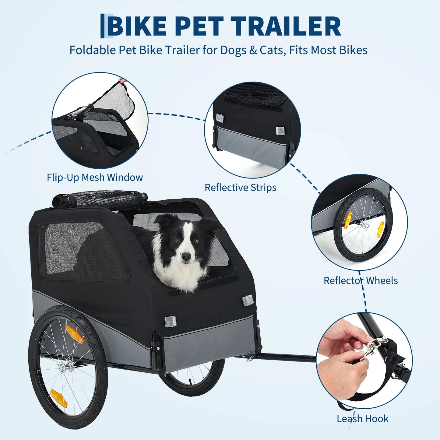 Foldable Dog Bike Trailer With Steel Frame Carrier Heavy Duty