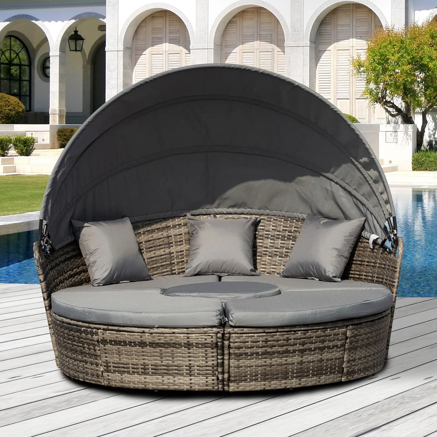 Outsunny Outdoor Convertible Daybed 4Piece Set With Sofa Table Chairs
