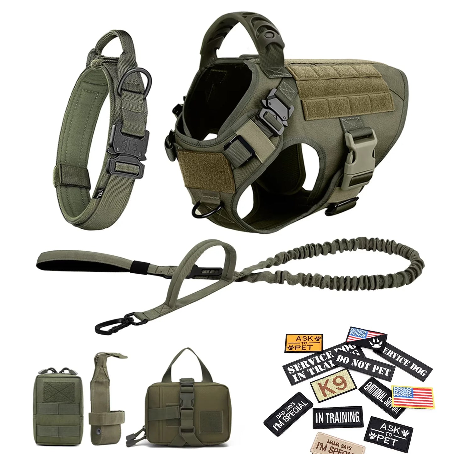 Military Large Dog Harness Vest Set With Leash And Patches