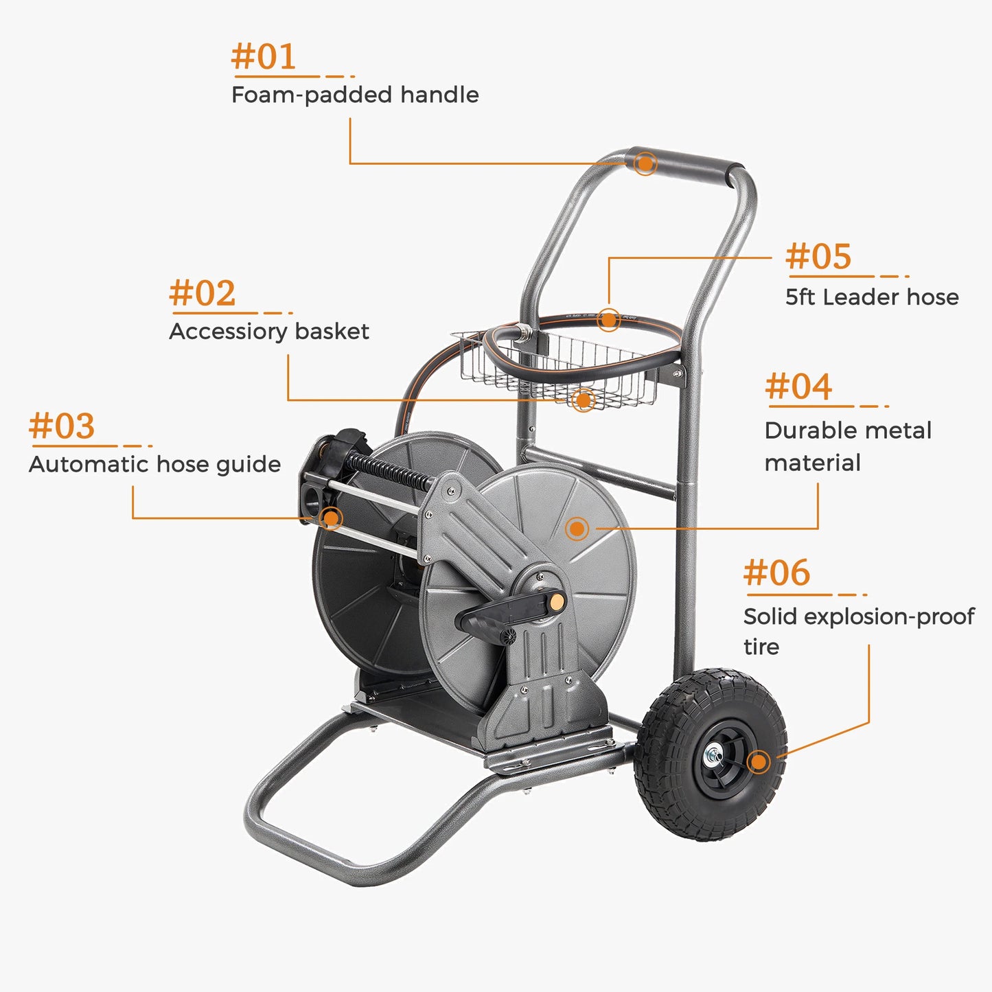 Giraffe Tools Heavy Duty Garden Hose Reel Cart With Wheels