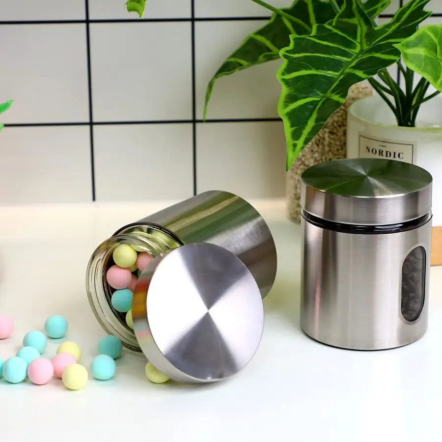 Airtight Canister Set With Window Glass Lids Stainless Steel