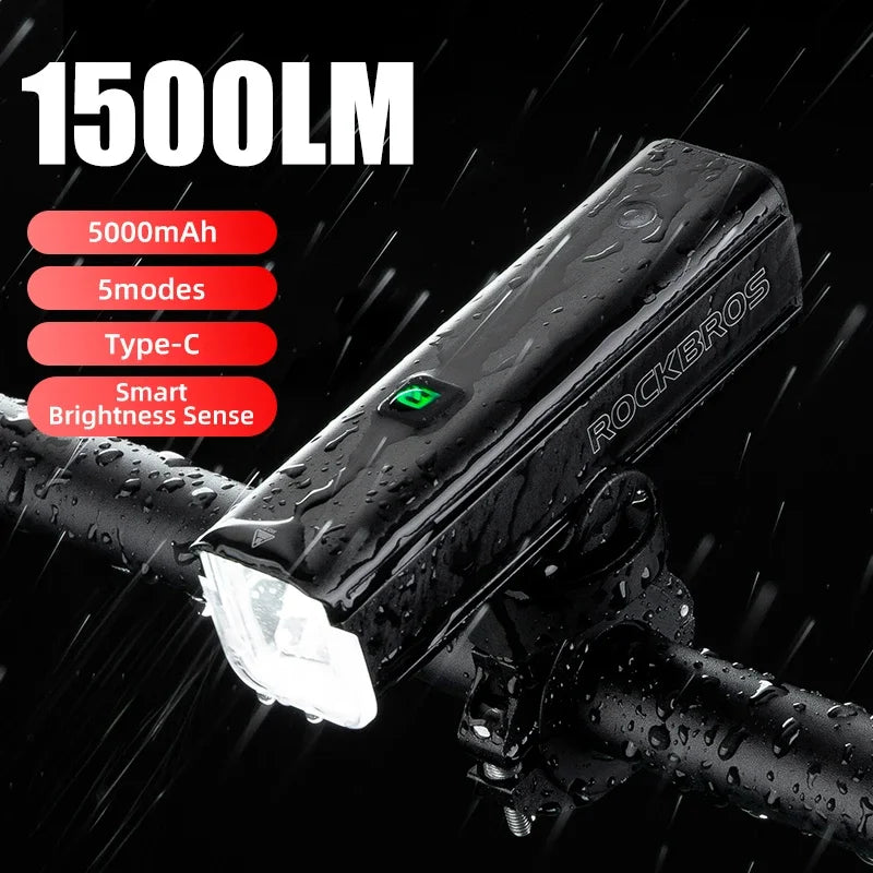 Rockbros 1500LM Bike Light IPX6 Aluminum Type C Rechargeable
