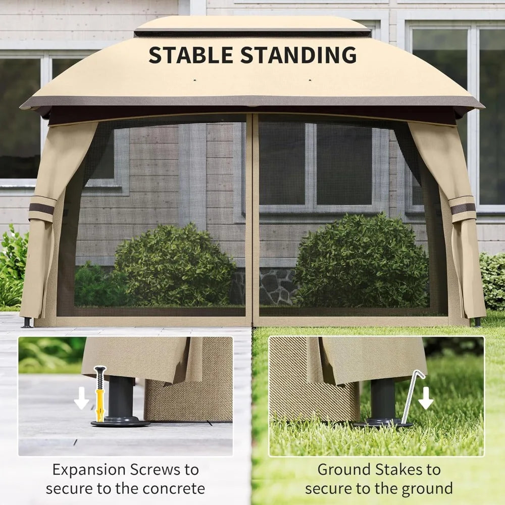 Outdoor Patio Gazebo Shelter With Netting And Vented Roof