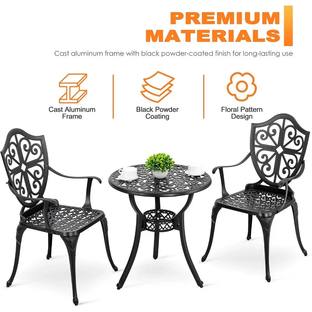 Outdoor Cast Aluminum Patio Bistro Set With Umbrella Hole