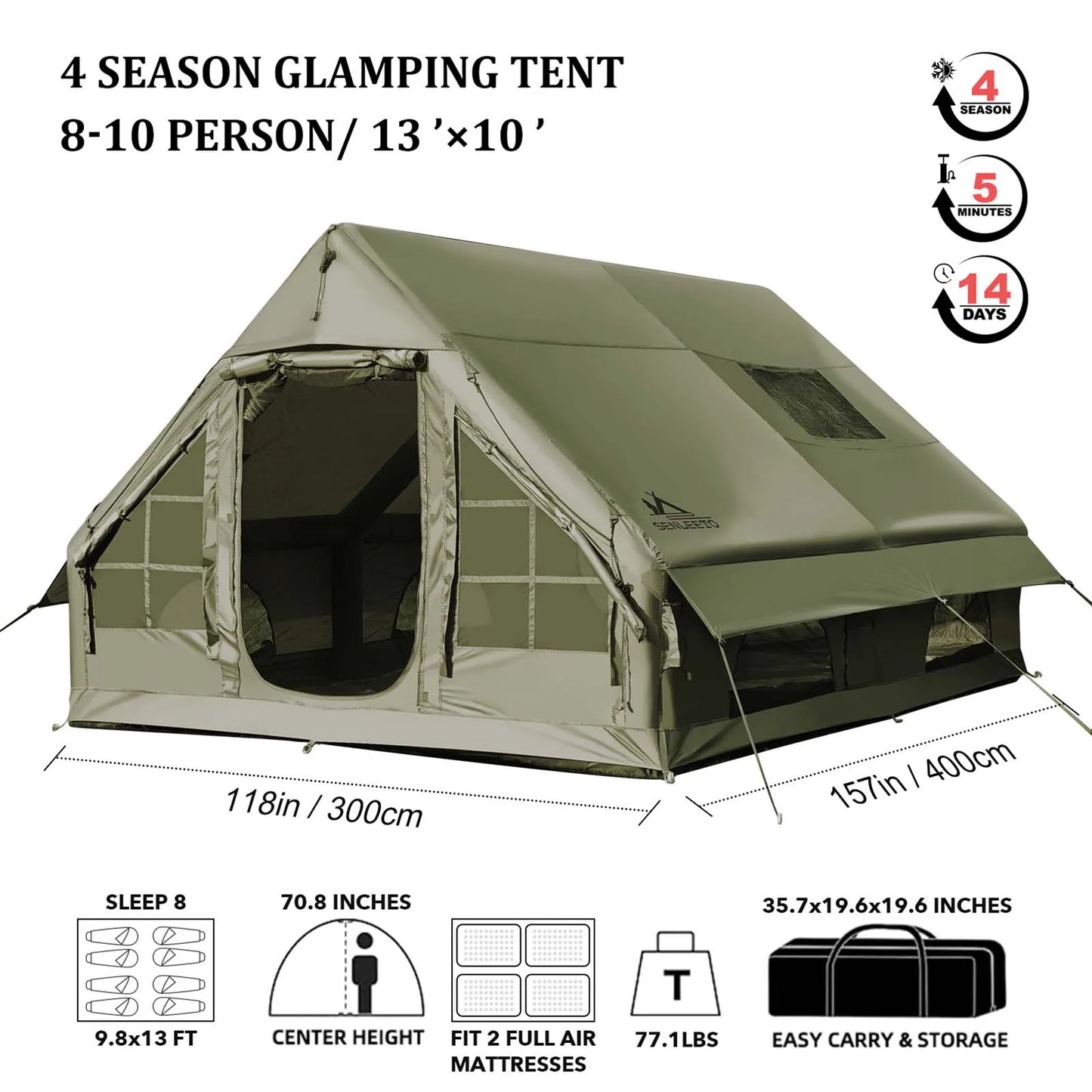 Senleeto Portable Inflatable Camping Tent with Skylight