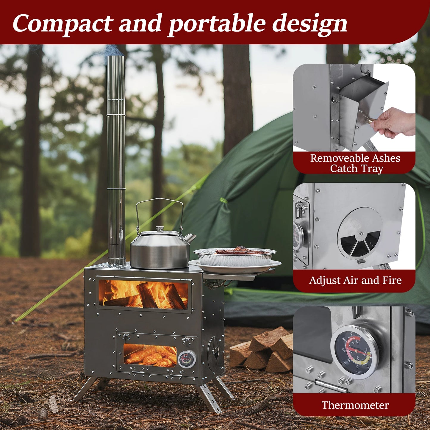 Shunmaii Stainless Steel Hot Tent Stove With Chimney Pipe