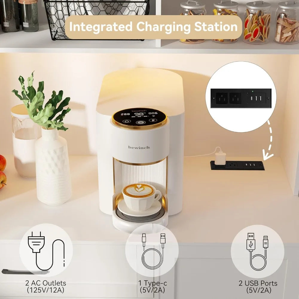 Pantry Cabinet With LED Light And Charging Station Tall Storage