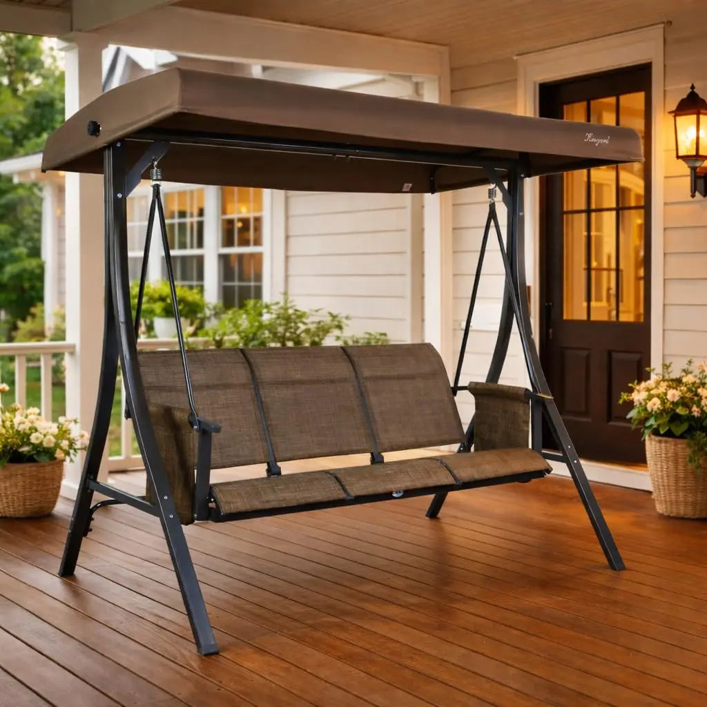 XIAOLANG Outdoor Porch Swing Glider With Adjustable Canopy And Steel Frame