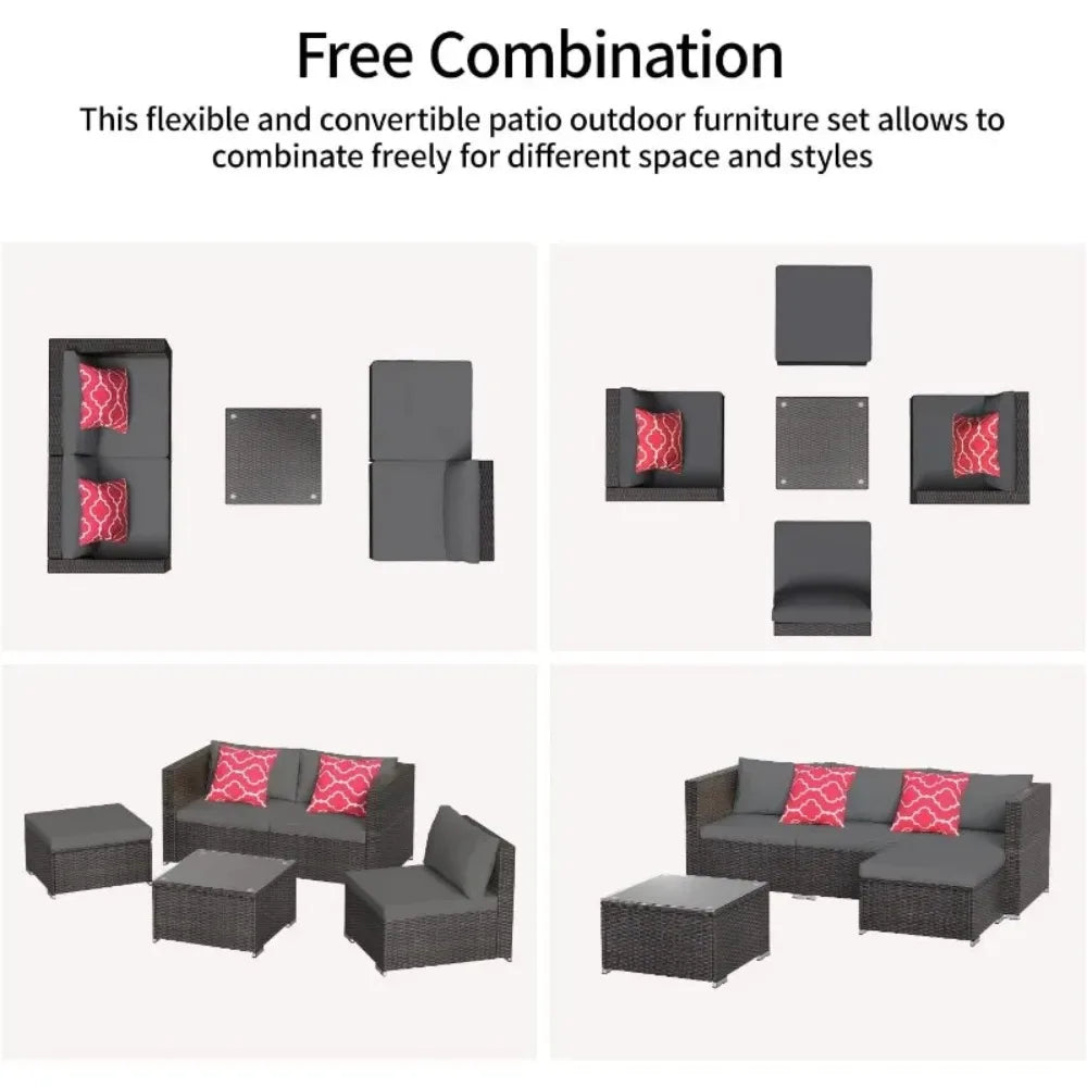 Outdoor Garden Furniture Set All Weather Wicker Patio Sofa