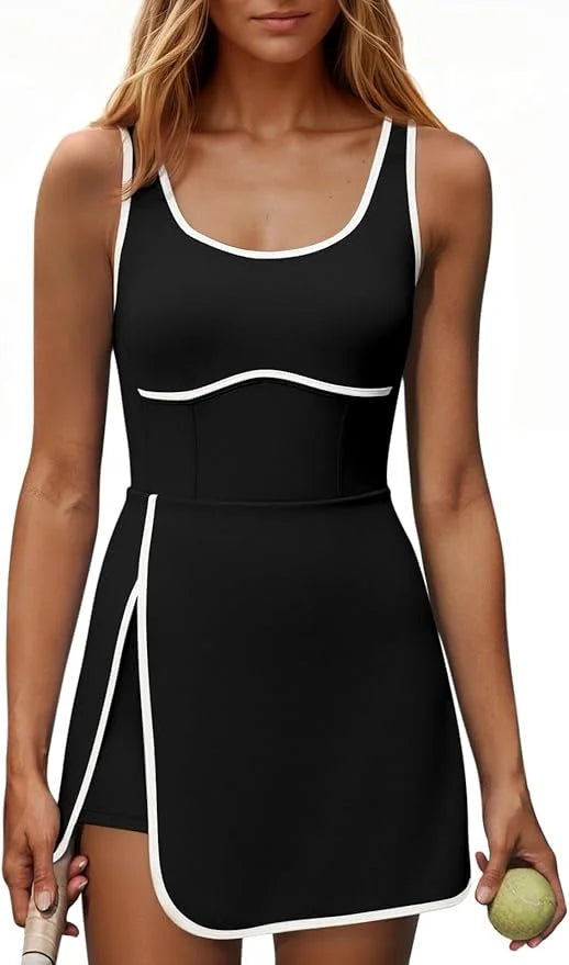 Fisoew Womens Tennis Dress Built In Bra Sleeveless Athletic Sportswear