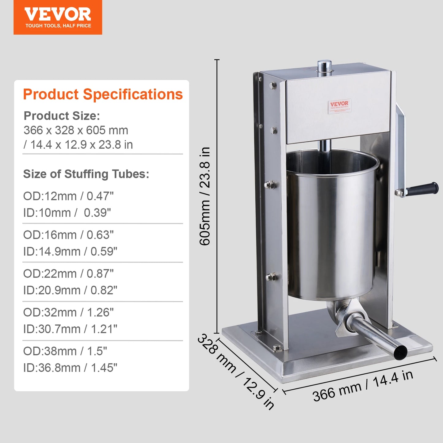 VEVOR Manual Sausage Stuffer Vertical Food Grade 304 Stainless Steel
