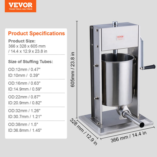 VEVOR Manual Sausage Stuffer Vertical Food Grade 304 Stainless Steel
