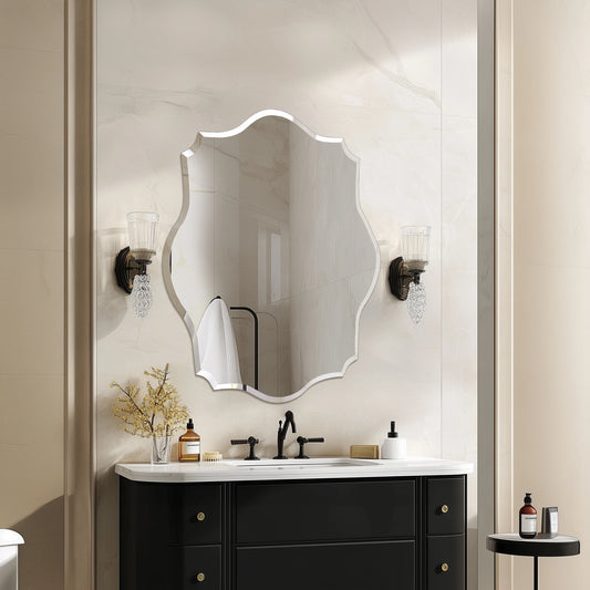 Wisfor Wall Mirror Scalloped Frameless Beveled Edge For Bathroom Vanity