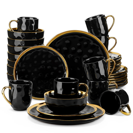 MALACASA Porcelain Dinnerware Set With Elegant Trim For Dining