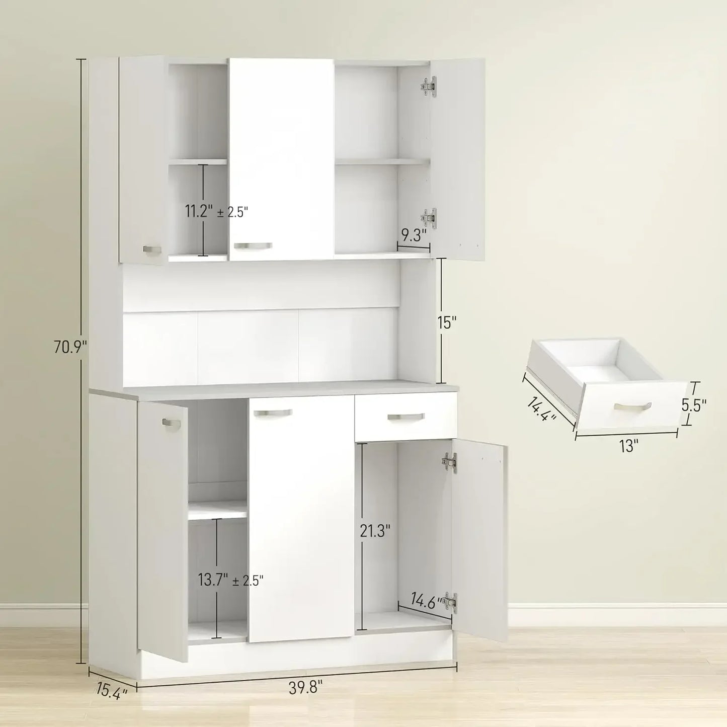 Kitchen Pantry Cabinet With Microwave Stand And Tall Hutch Doors