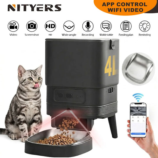 Nityers Automatic Cat Feeder With HD Camera Night Vision WiFi