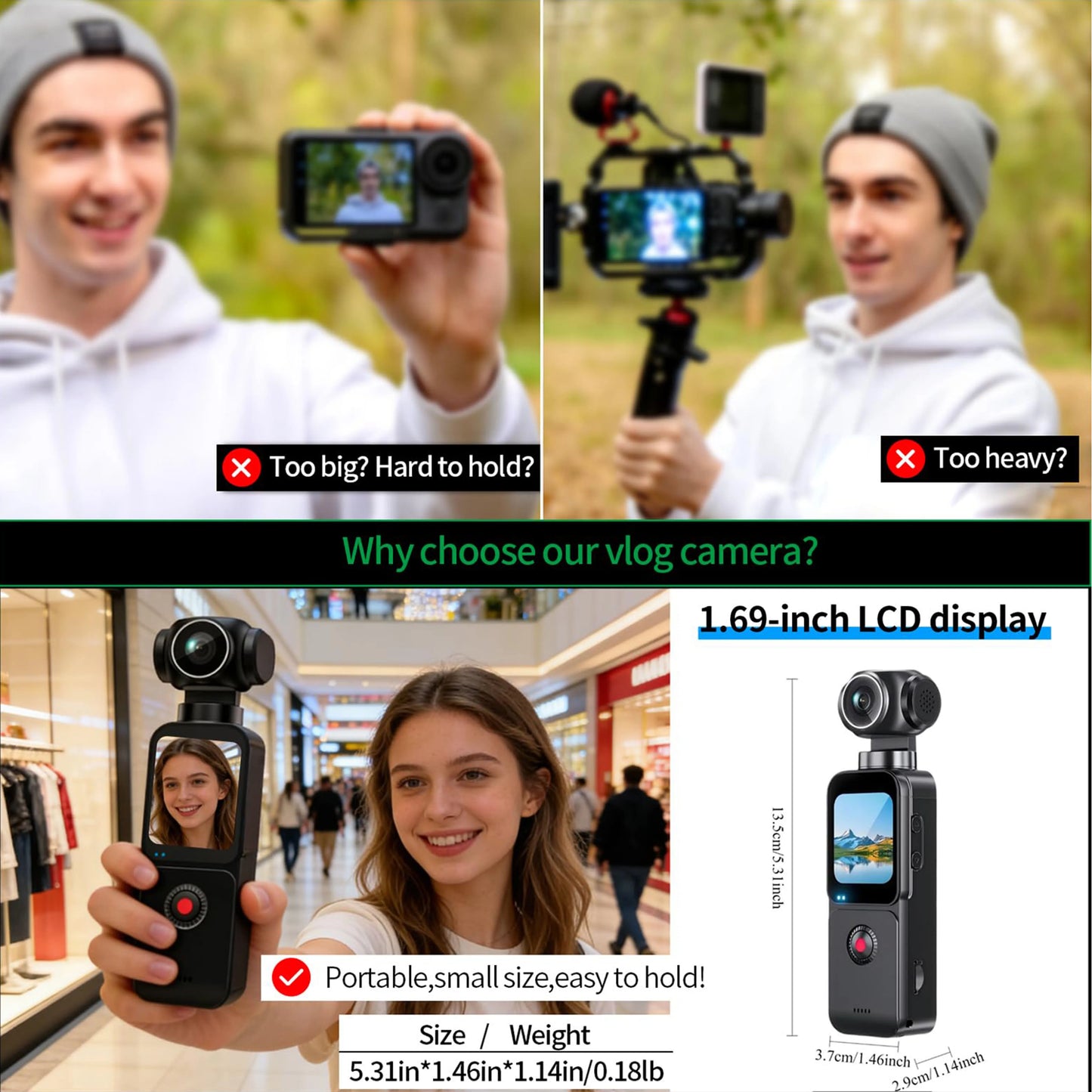 5K HD Handheld Action Camera With 270 Degree Rotating Lens Touchscreen