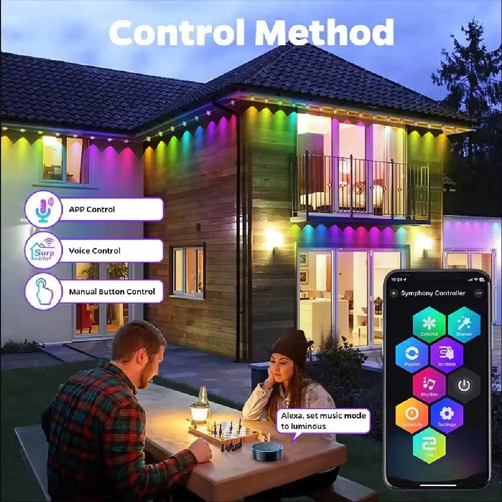 Smart App Remote RGBIC LED Outdoor Eaves Lights DIY Beads