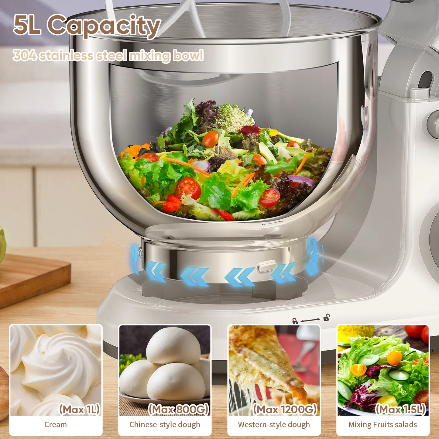 Biolomix 1200W Stand Mixer With 11 Speeds DC Motor Digital OLED