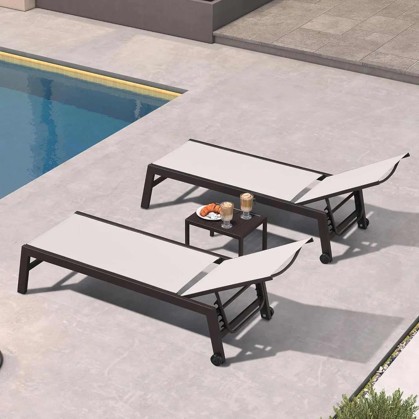 XIAOLANG Outdoor Chaise Lounge Set With Adjustable Backrest And Wheels