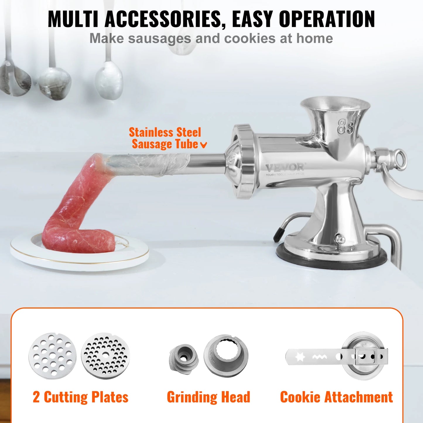 SucceBuy Manual Meat Grinder 304 Stainless Steel With Suction Cup Sausage Maker