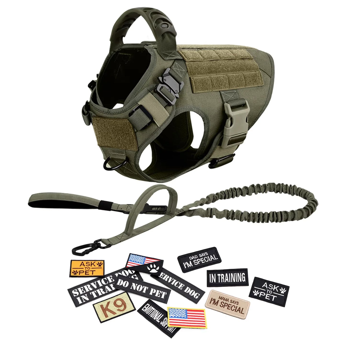 Military Large Dog Harness Vest Set With Leash And Patches