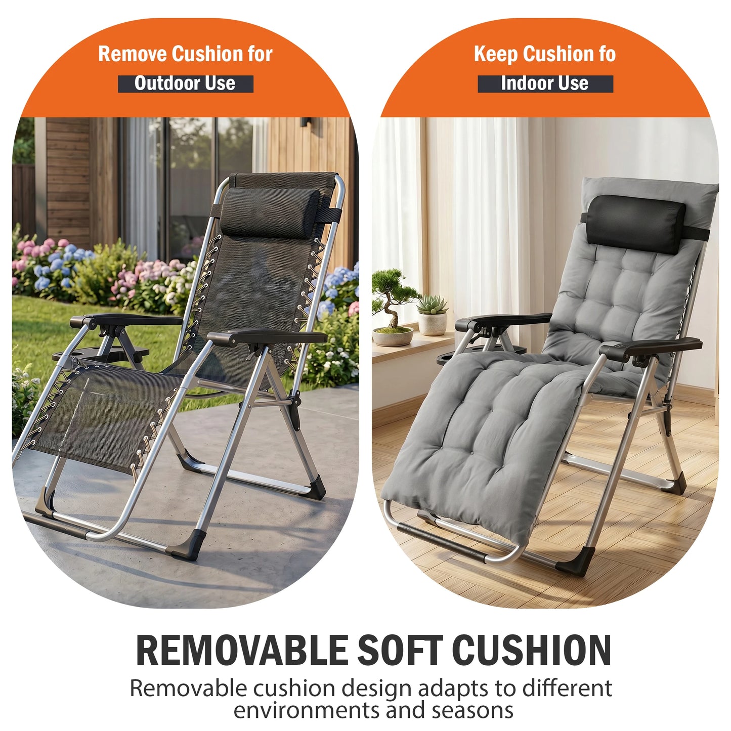 JHK Zero Gravity Reclining Camping Lounge Chair With Tray