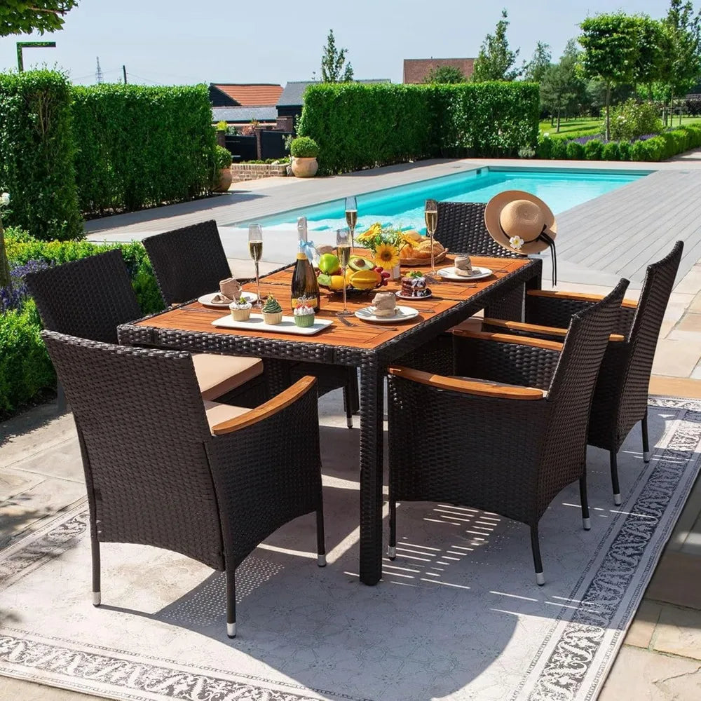 7 Piece Rattan Outdoor Furniture Set With Lovewood Tabletop