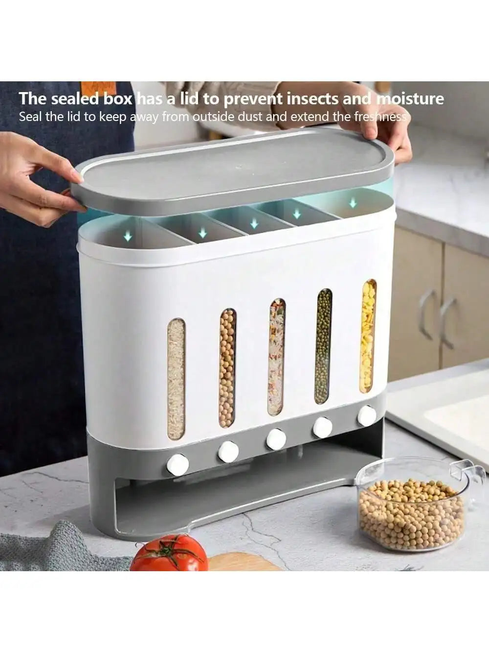 Dry Food Dispenser Container With Five Compartments Rice Storage