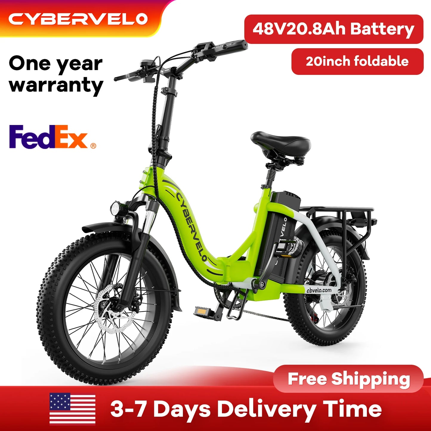 CYBERVELO 1000W Foldable Electric Bike With Removable Battery Mars700