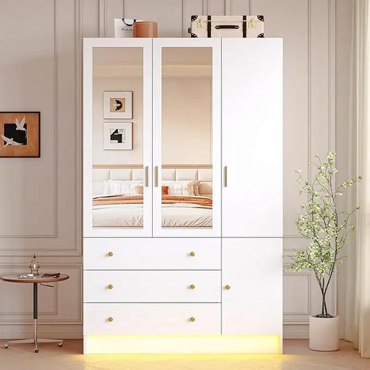 Modern Wardrobe Armoire With Mirror And Led Lights