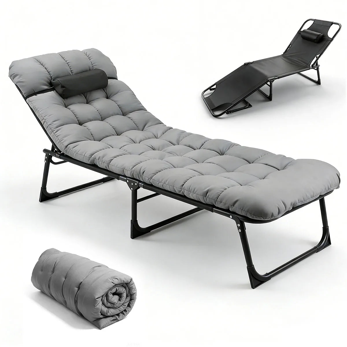 Adjustable Folding Reclining Outdoor Lounge Chair With Removable Cushion