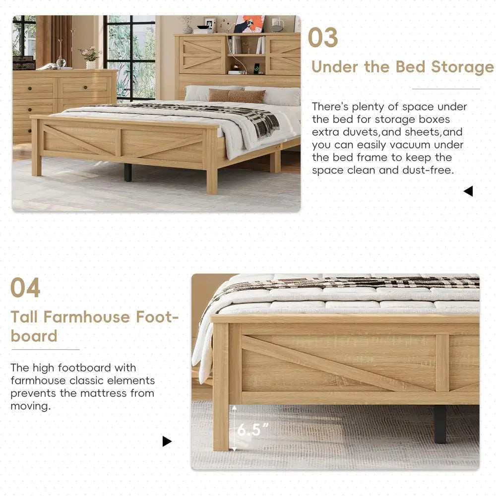 YTYIN Farmhouse Bedroom Set With Platform Bed Nightstand And Dresser