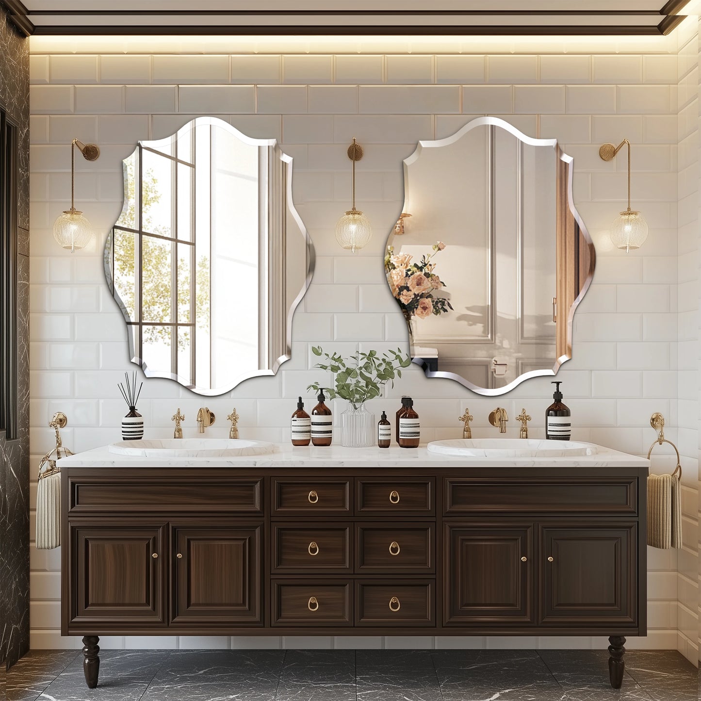 Wisfor Wall Mirror Scalloped Frameless Beveled Edge For Bathroom
