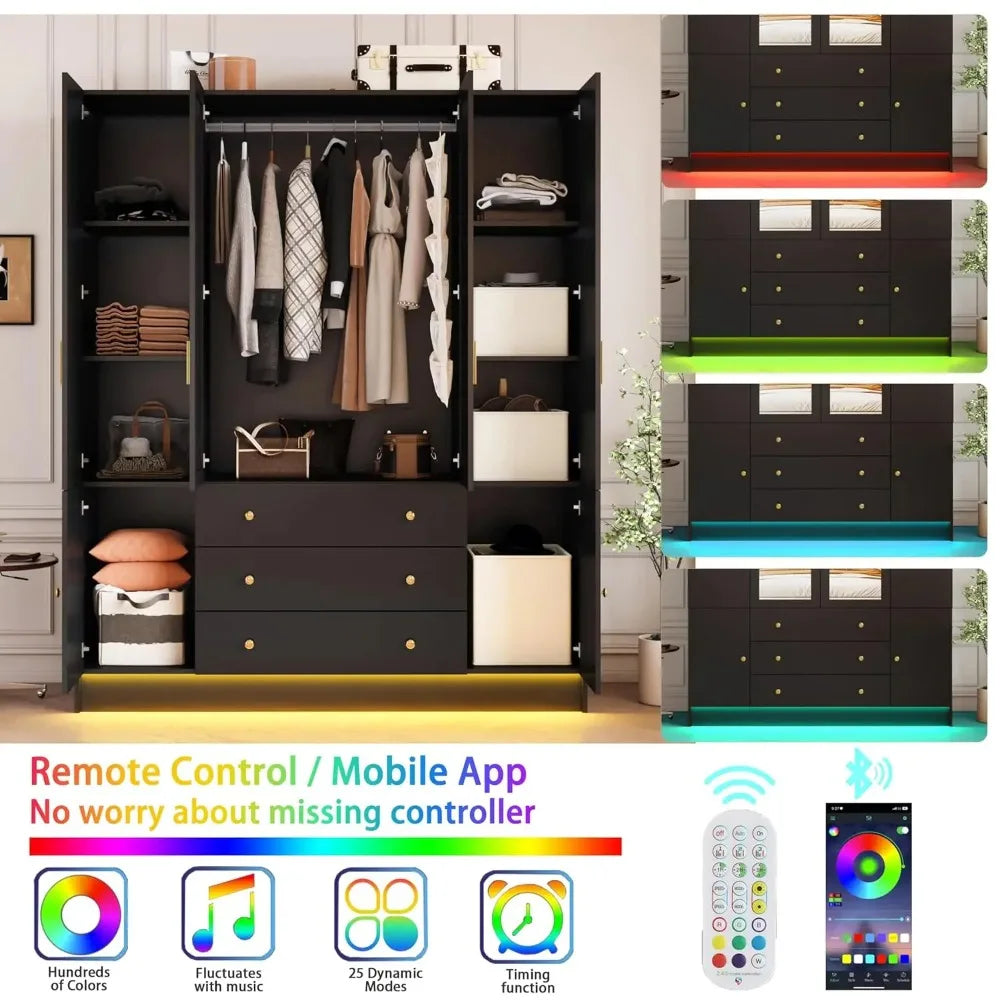 Modern Wardrobe Armoire With Mirror And LED Lights