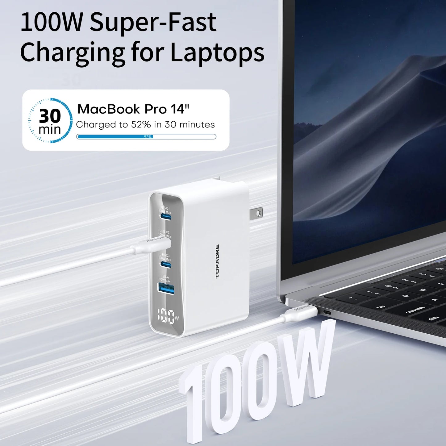 TOPADRE 100W USB-C Travel Charger 4-Port Foldable Adapter