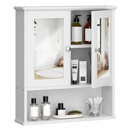 XIUWO Wall Mount Wood Medicine Cabinet With Adjustable Shelf Mirror