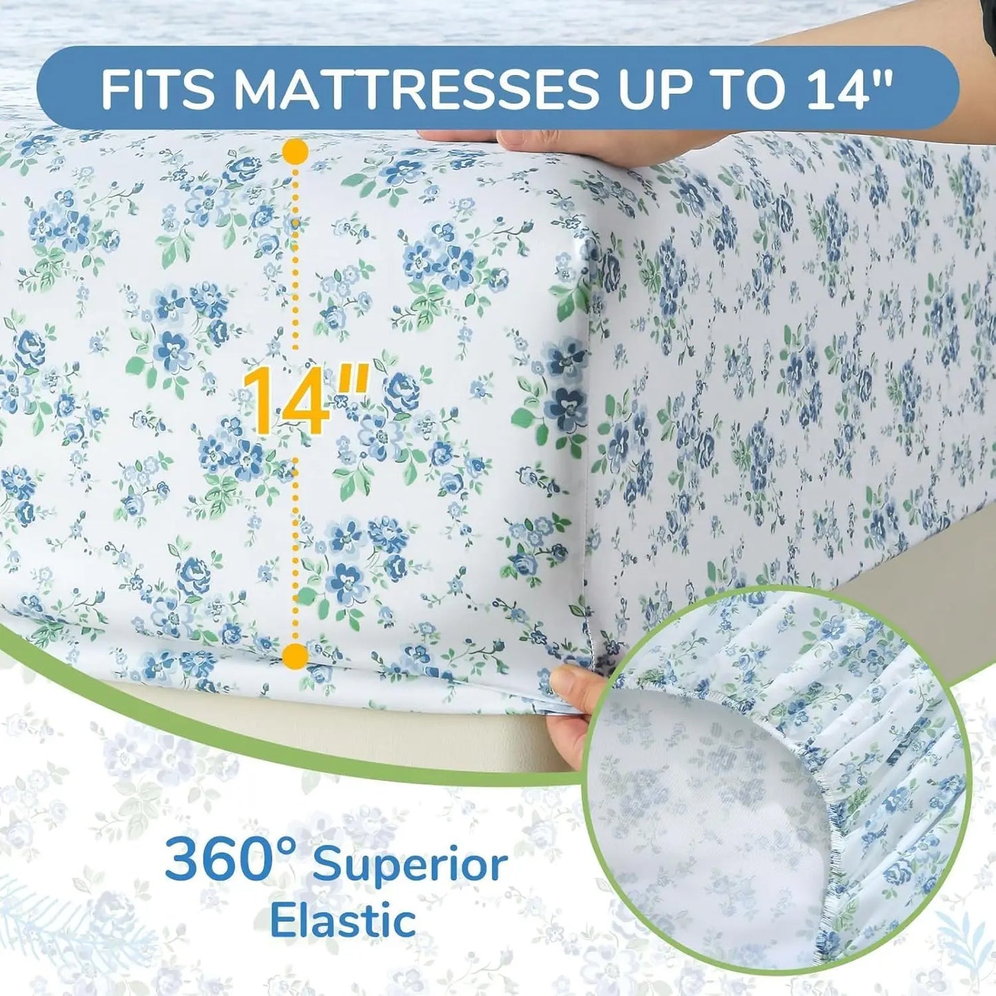 Blossoms Pattern 4-Piece Sheet Set Soft Breathable Wrinkle-Free Bedding