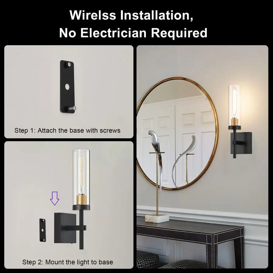 XMSJ Battery Operated Wall Sconces With Remote Black Gold Set