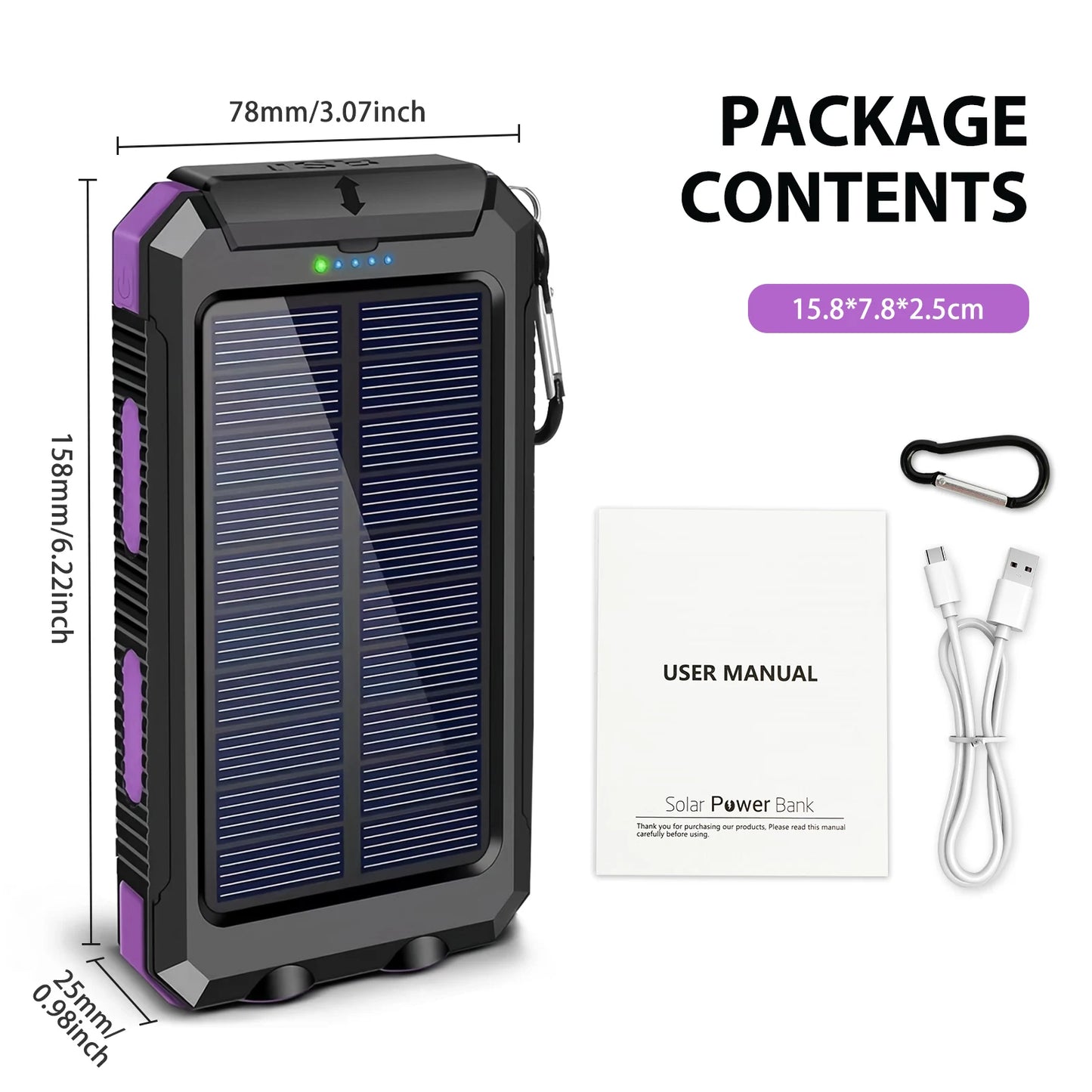 30000mAh Solar Power Bank With Dual USB Ports And LED Light For iPhone