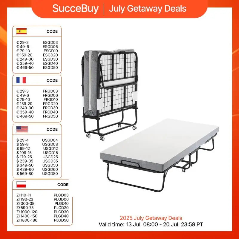 SucceBuy Rollaway Bed Folding Guest Bed With Memory Foam Mattress