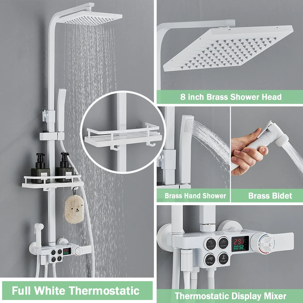 Rozin Thermostatic Shower Faucet Set With Digital Mixer Tap Wall Mounted