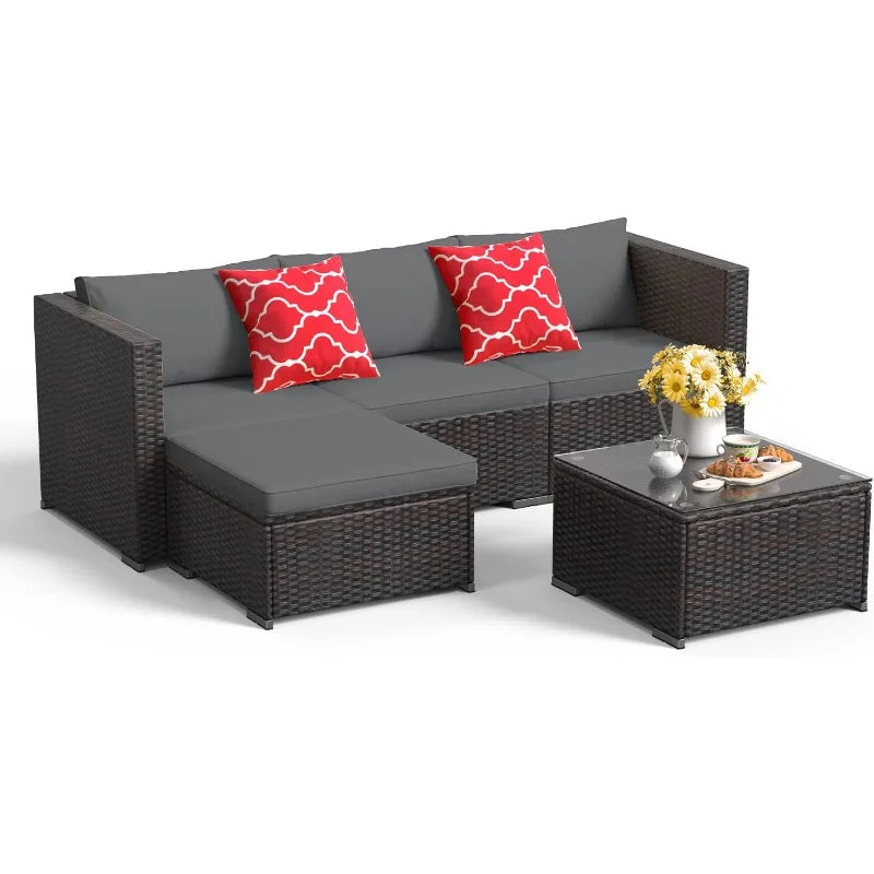 Outdoor Garden Furniture Set All Weather Wicker Patio Sofa