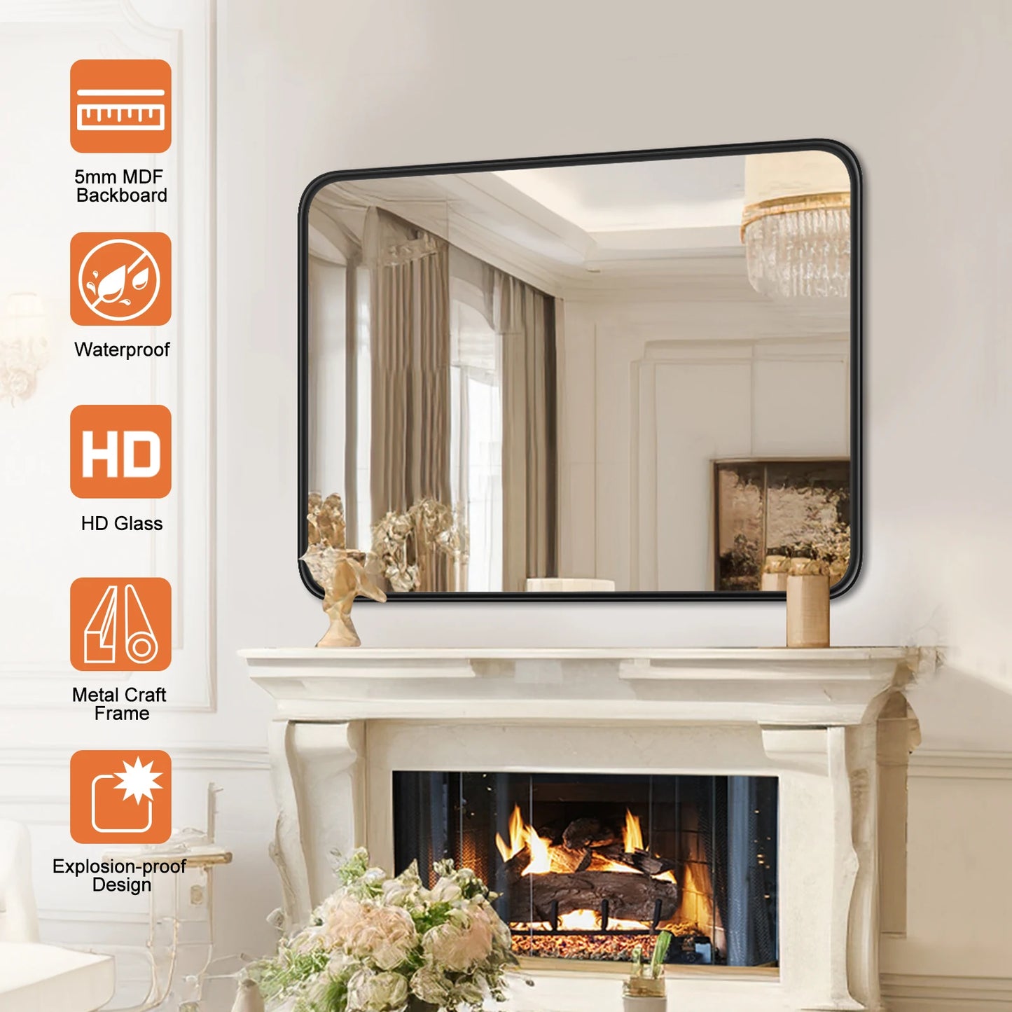 JHK Matte Metal Framed Bathroom Mirror Wall Mount Vanity
