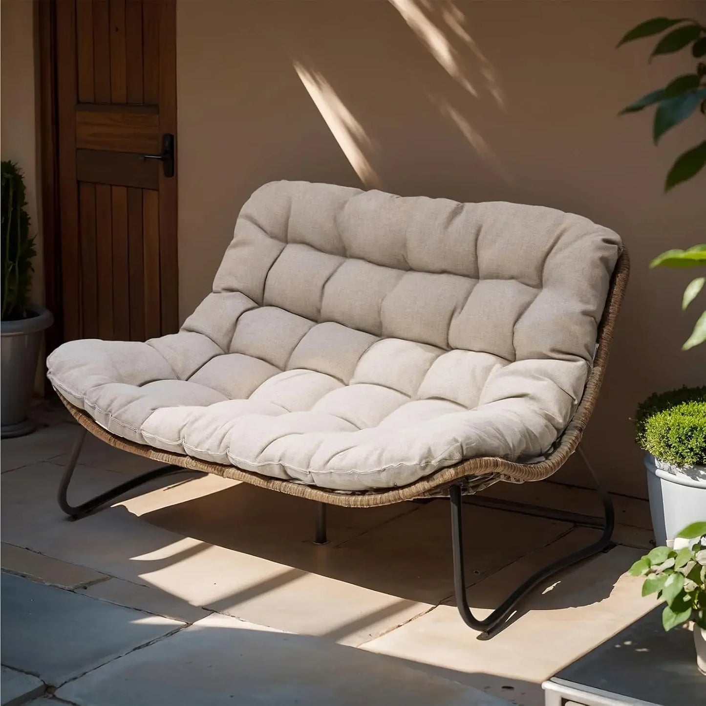 Outdoor Loveseat All Weather Boho Rattan Patio Furniture