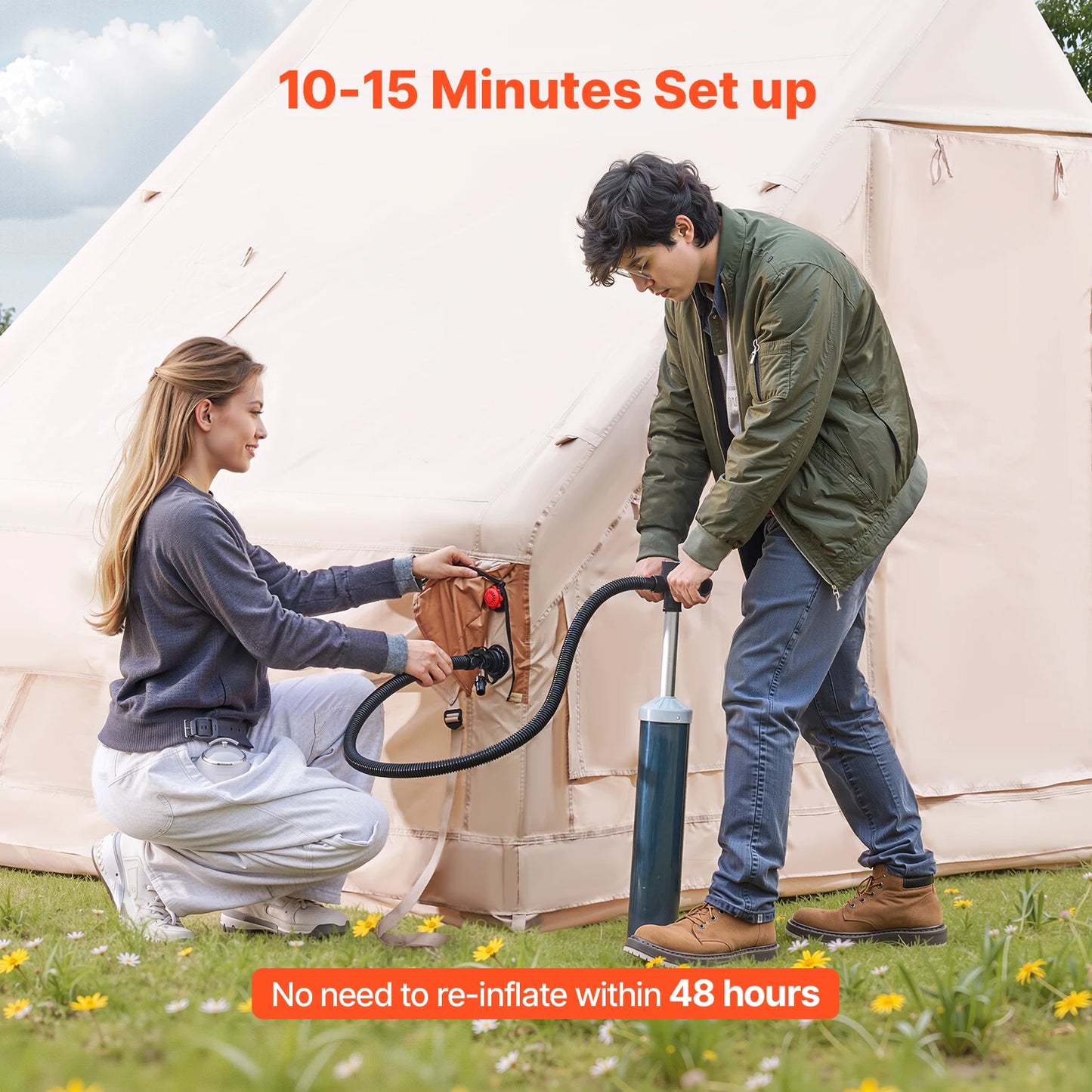 SucceBuy Easy Setup Inflatable Camping Tent With Hand Pump