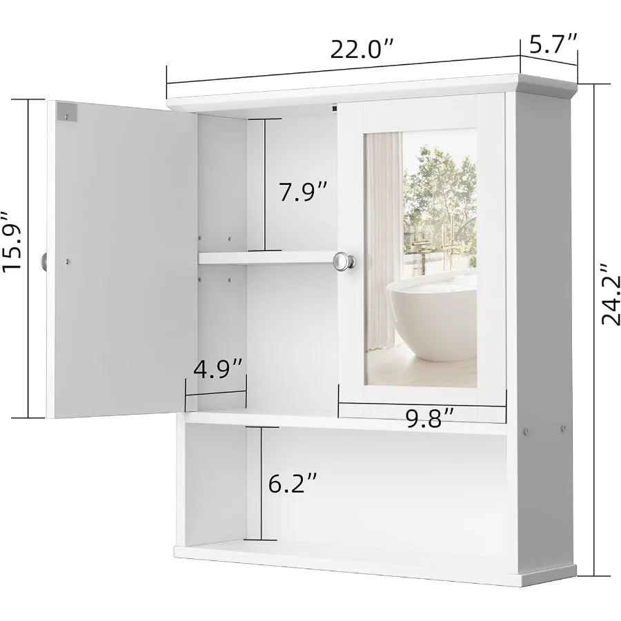 XIUWO Wall Mount Wood Medicine Cabinet With Adjustable Shelf Mirror